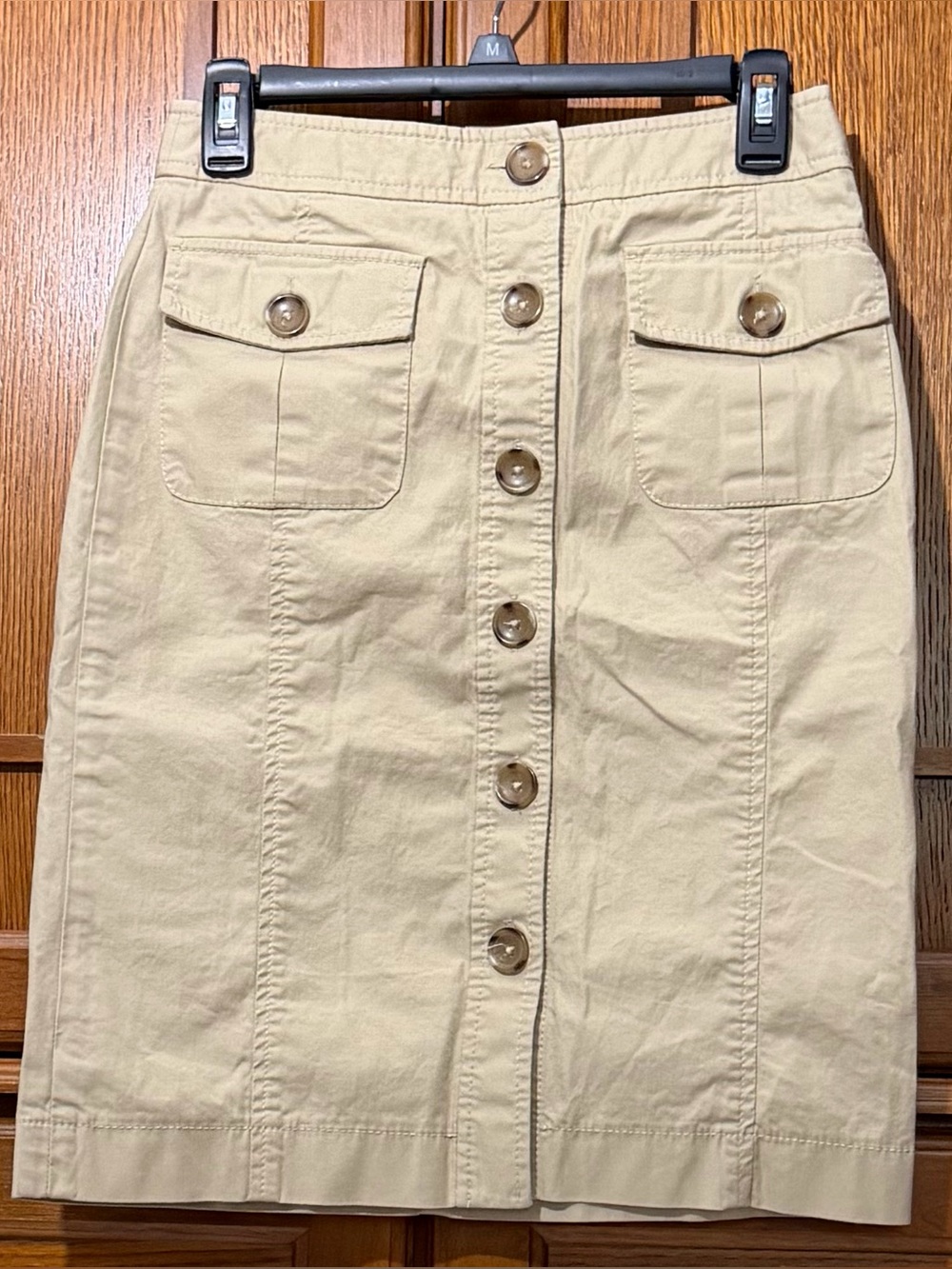 Banana Republic Khaki Utility Cargo Chino Button-Front Midi Pencil Skirt Stretch